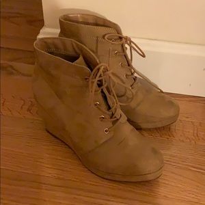 Suede tan nude wedge ankle booties